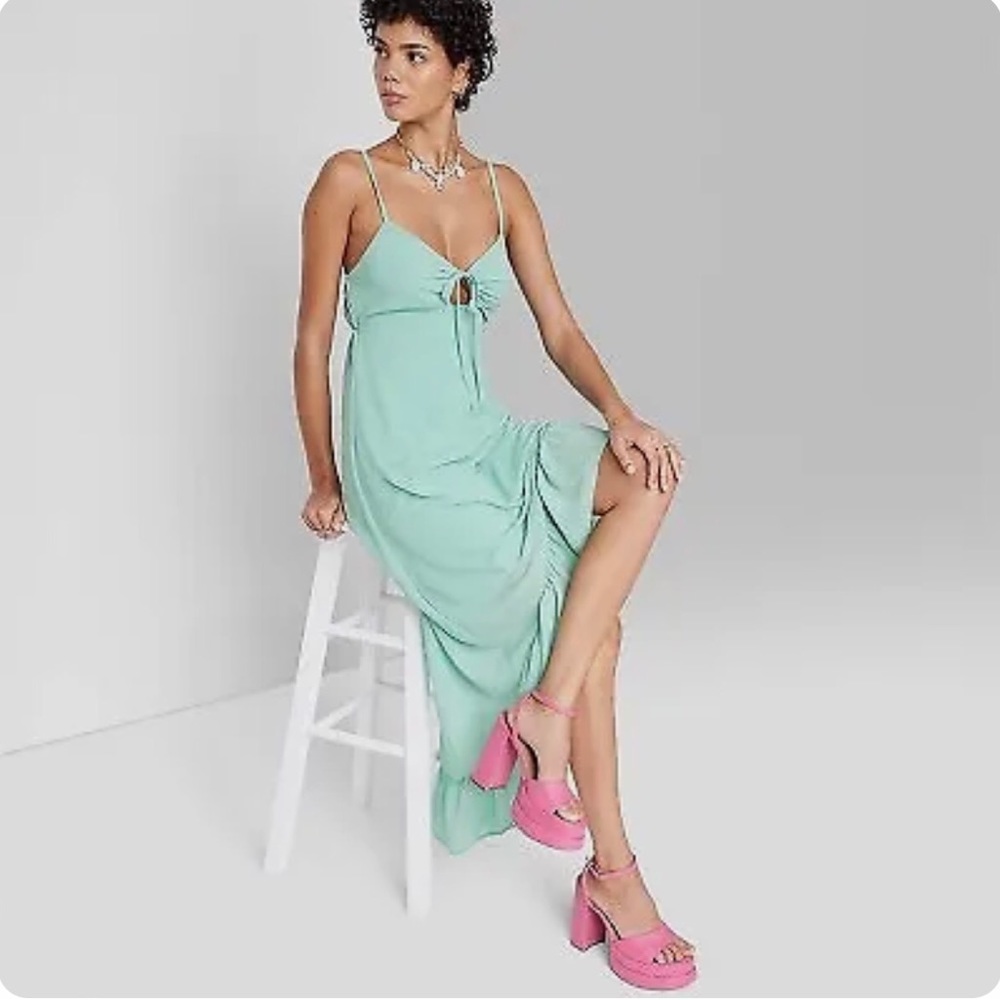 Wild Fable Women Large Sleeveless High-Low Hem Chiffon Dress Aqua Green